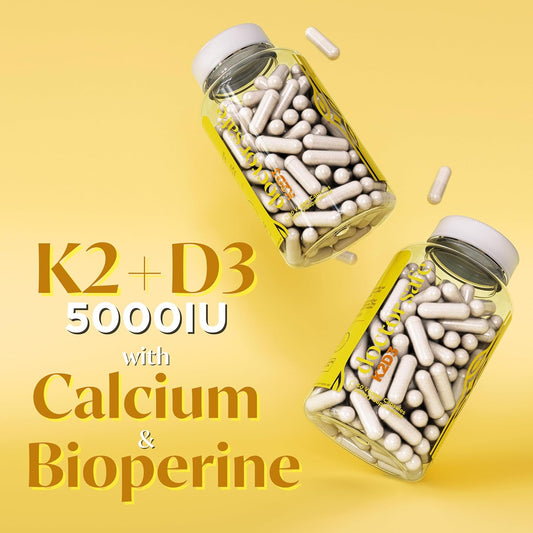 DOCTOR SAFE Vitamin D3 + K2 with Calcium & BioPerine | D3 5000iu & 100mcg of Vitamin K2 as MK-7 | Advanced Bone & Heart