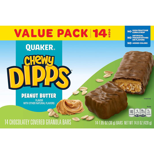 Quaker Chewy Dipps Granola Bars, Peanut Butter, 1.05 Oz Bars, 14 Ct
