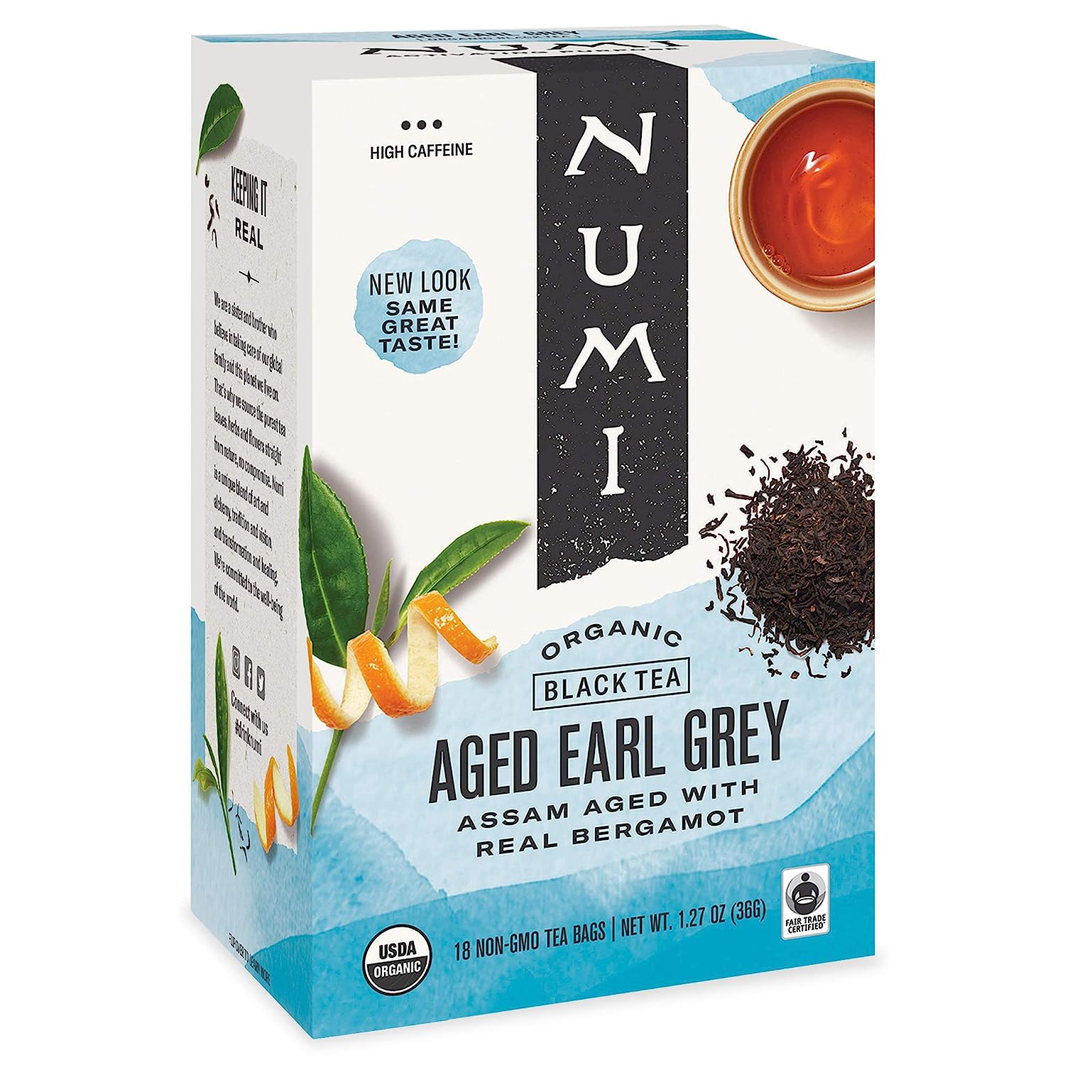 Numi Organic Tea Aged Earl Grey, 18 Count Box of Tea Bags, Black Tea (Packaging May Vary)