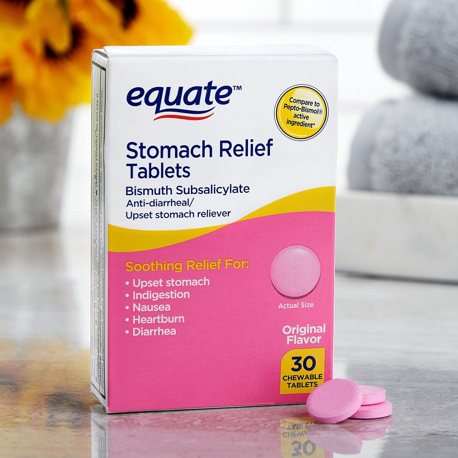 Equate - Stomach Relief, Pink Bismuth Subsalicylate, 30 Chewable Table