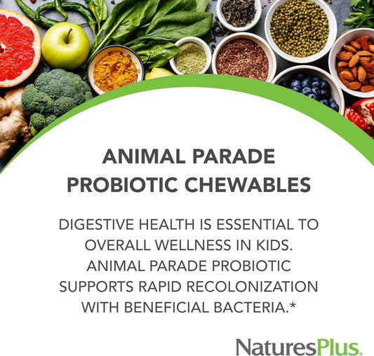 NaturesPlus Animal Parade Probiotic, Mixed Berry - 30 Chewables - Chil3.21 Ounces