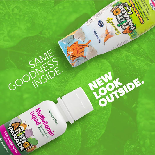 Naturesplus Animal Parade Children'S Liquid Multivitamin - Tropical Berry Flavor - 8 Fl Oz - Whole Food Supplement - Veg