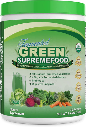 Divine Health Organic Fermented Green Supremefood - 10 Vegetables + 4 7.4 Ounces