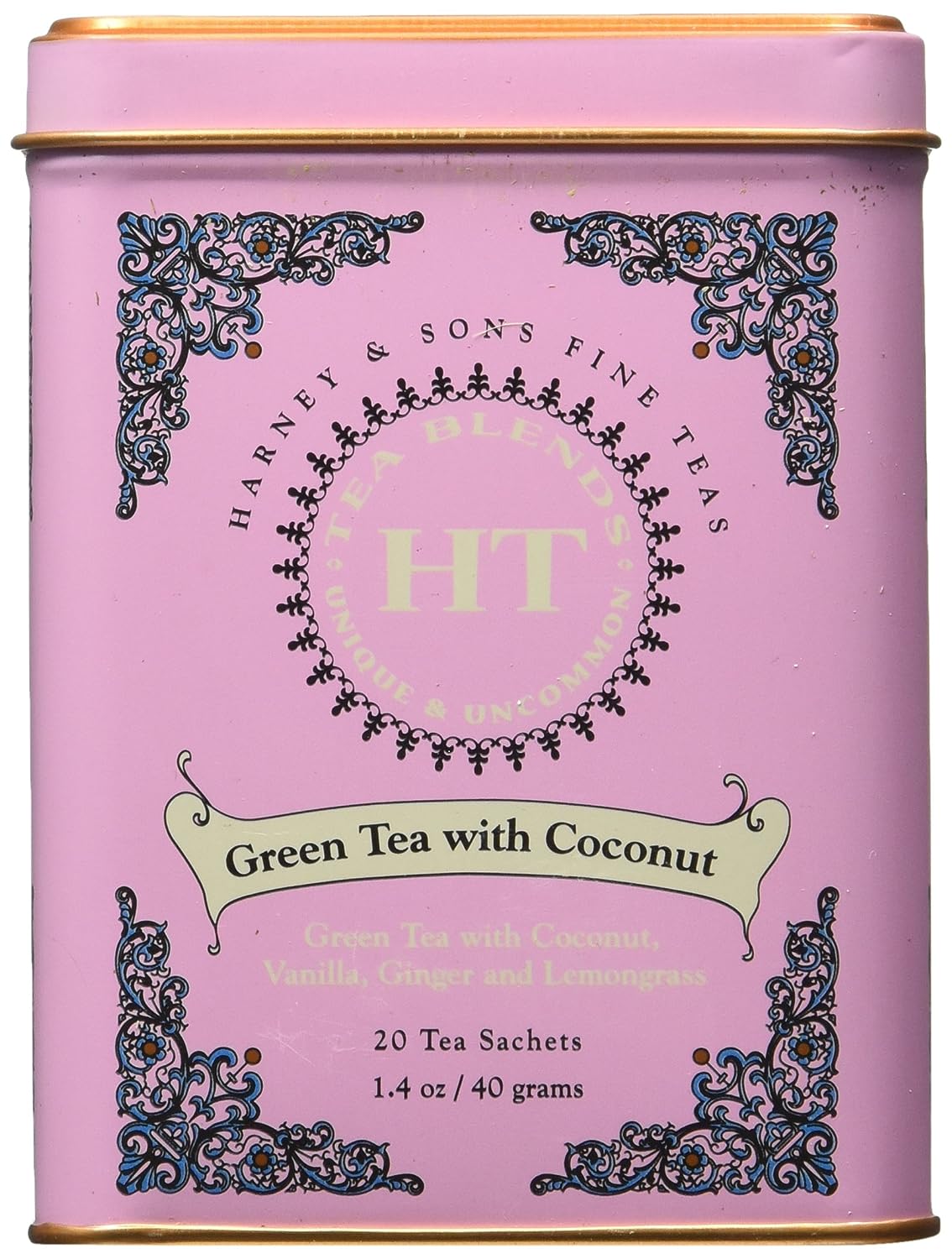 Harney and Sons Fine Teas, Green Tea with Coconut, 20 Sachets (Pack of 3)