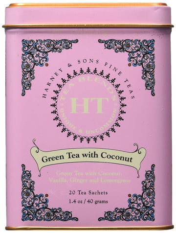 Harney and Sons Fine Teas, Green Tea with Coconut, 20 Sachets (Pack of 3)