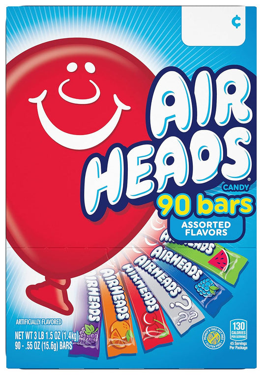 Airheads Candy Bars, Variety Bulk Box, Chewy Full Size Fruit Taffy, Back to School, Halloween, Non Melting, Concessions,