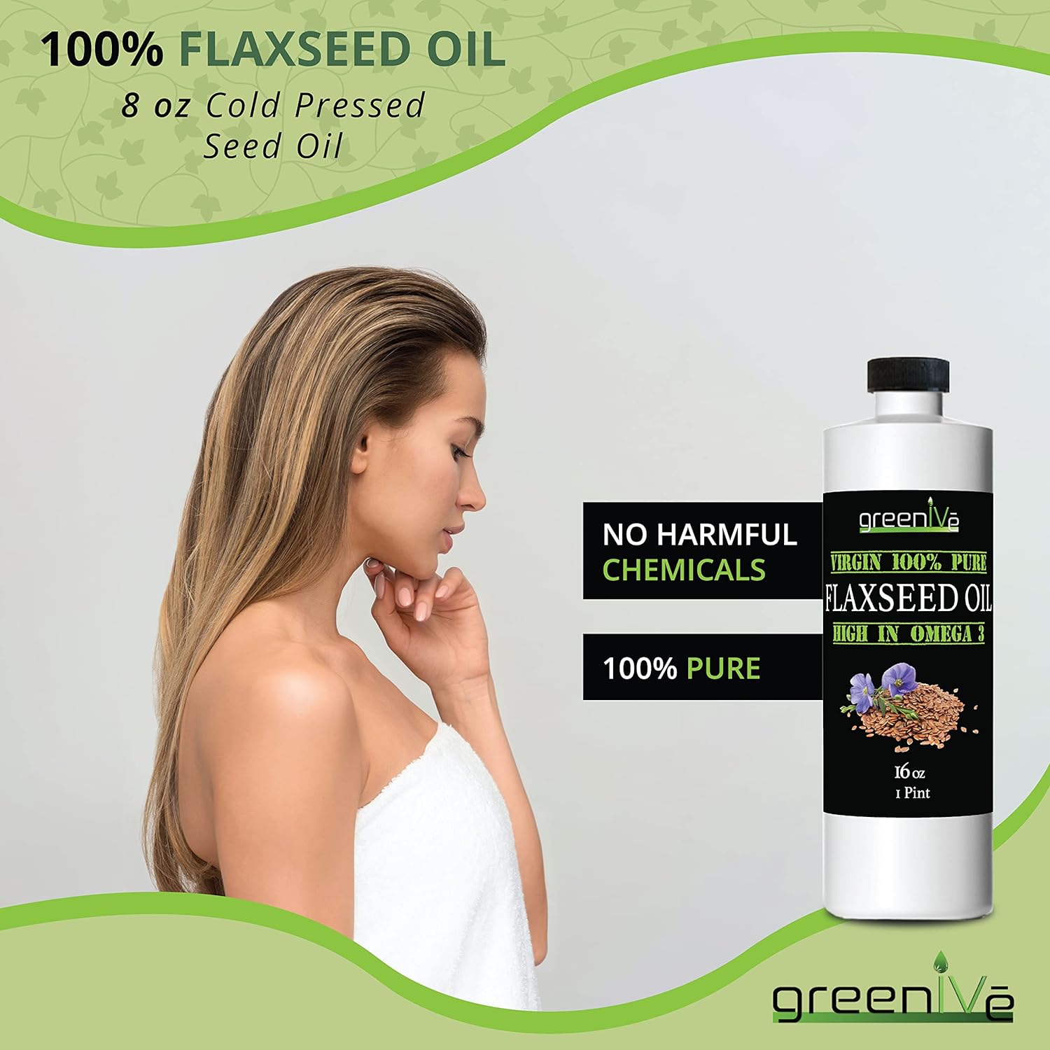  Greenive Flax Seed Oil 100% Pure Cold Pressed High Omegas E