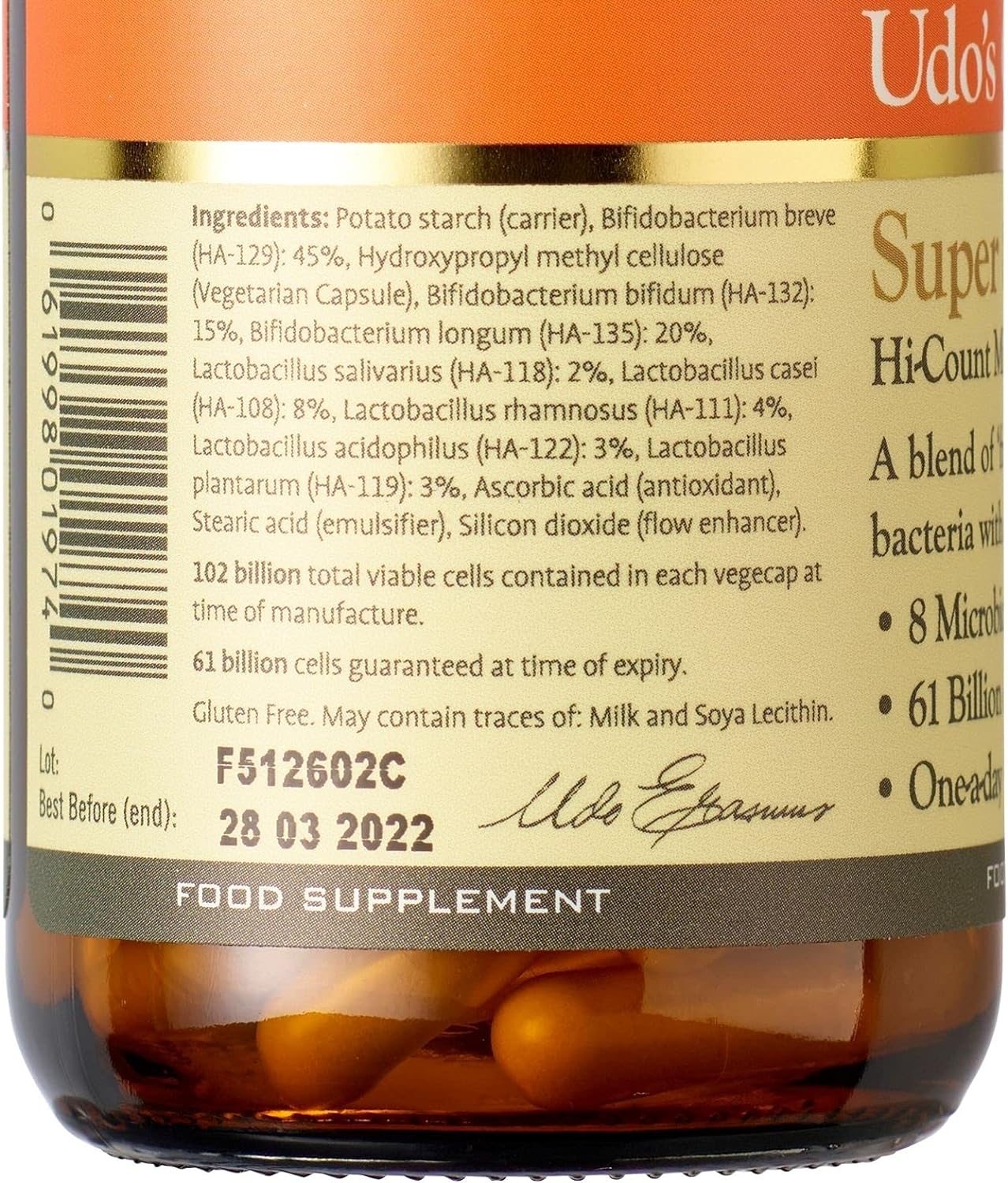 Udo's Choice Super 8 Gold Hi Count Microbiotics - 102 Billion Cell Cou