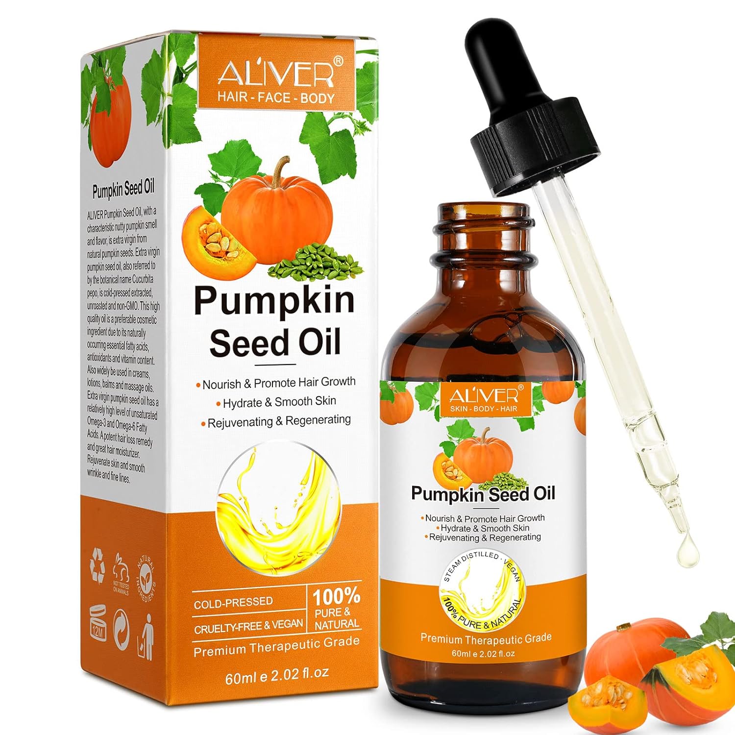 Pumpkin Seed Oil for Hair Growth, Organic Pumpkin Oil for Skin, Nourish the Scalp, Moisturizing & Nourishing Body, Hair