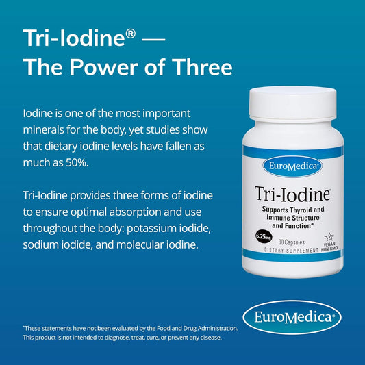EuroMedica Tri-Iodine, 6.25mg, 90 Capsules - Potassium Iodide, Sodium