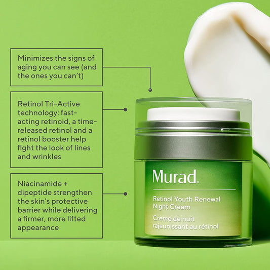 Murad Resurgence Retinol Youth Renewal Night Cream – Anti-Aging Face Cream for Lines and Wrinkles – Hydrating, Firming and Smoothing Skin Care Treatment, 1.7