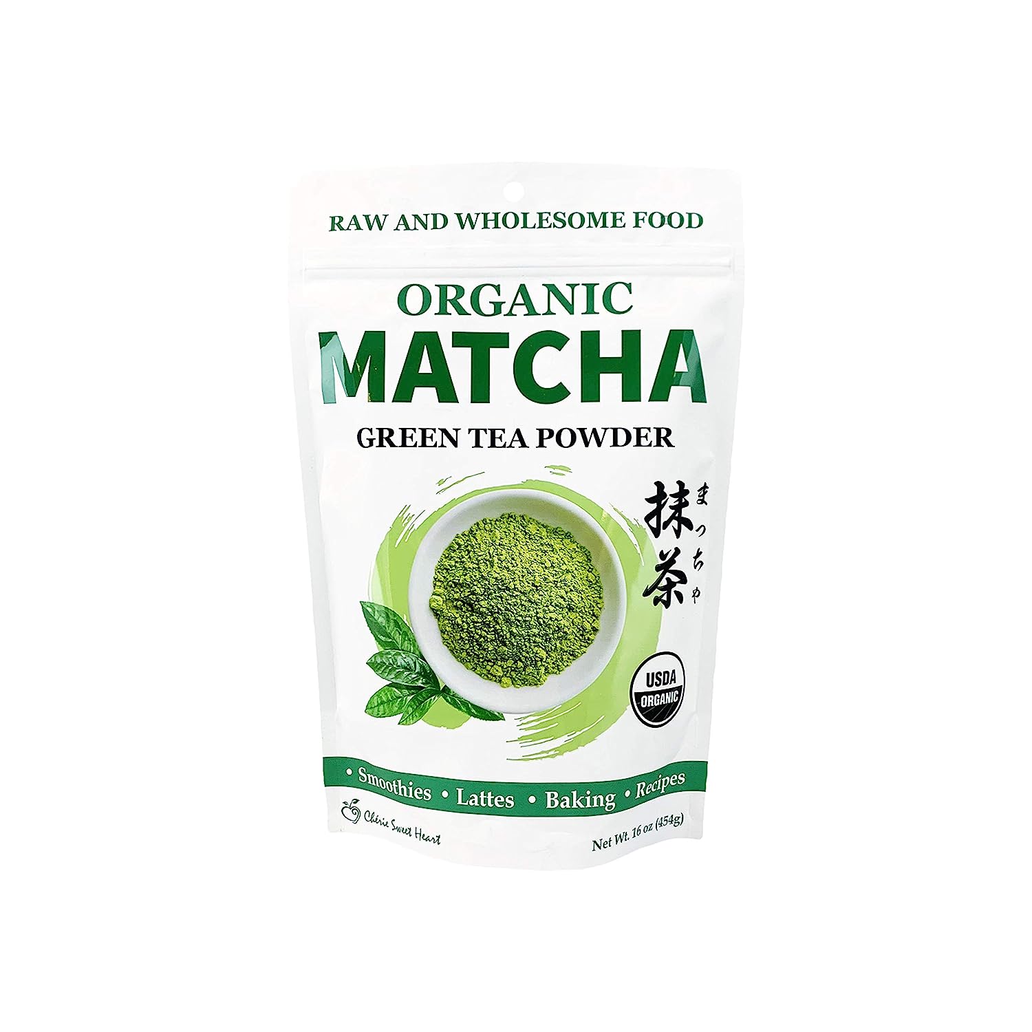 Cherie Sweet Heart Organic Matcha Powder - Matcha Green Tea Powder For Cooking, Baking, Latte, Smoothie, Hot & Iced Drinks - Antioxidant-Rich, Helps Support Digestive Health - No Gluten, Vegan