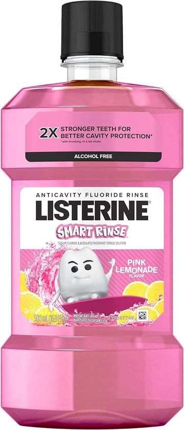 Listerine Smart Rinse Kids uoride Anticavity Mouthwash, Pink Lemonade avor, 500  1 ea
