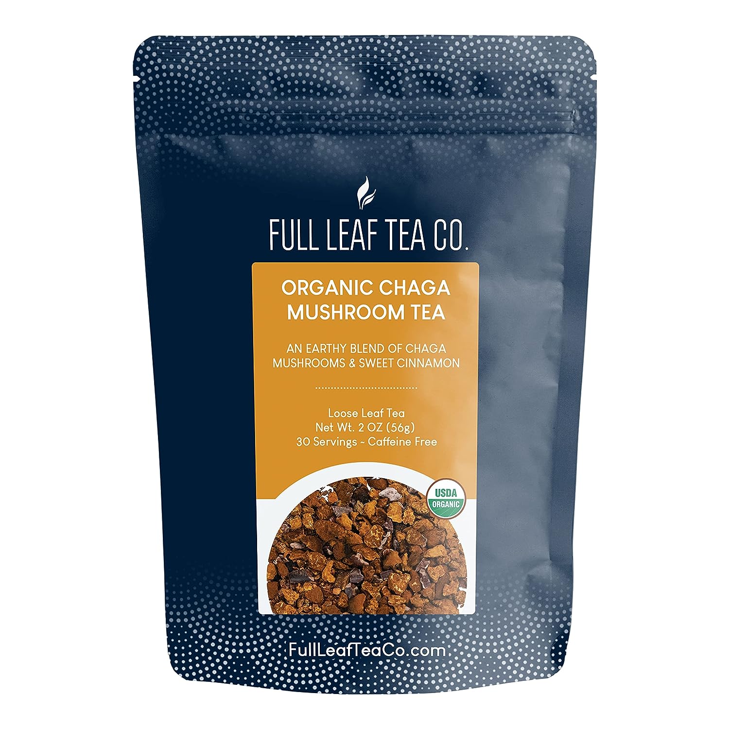 Organic Chaga Mushroom Herbal Tea -  Bag (Approx. 30 Servings) | Full Leaf Tea Co