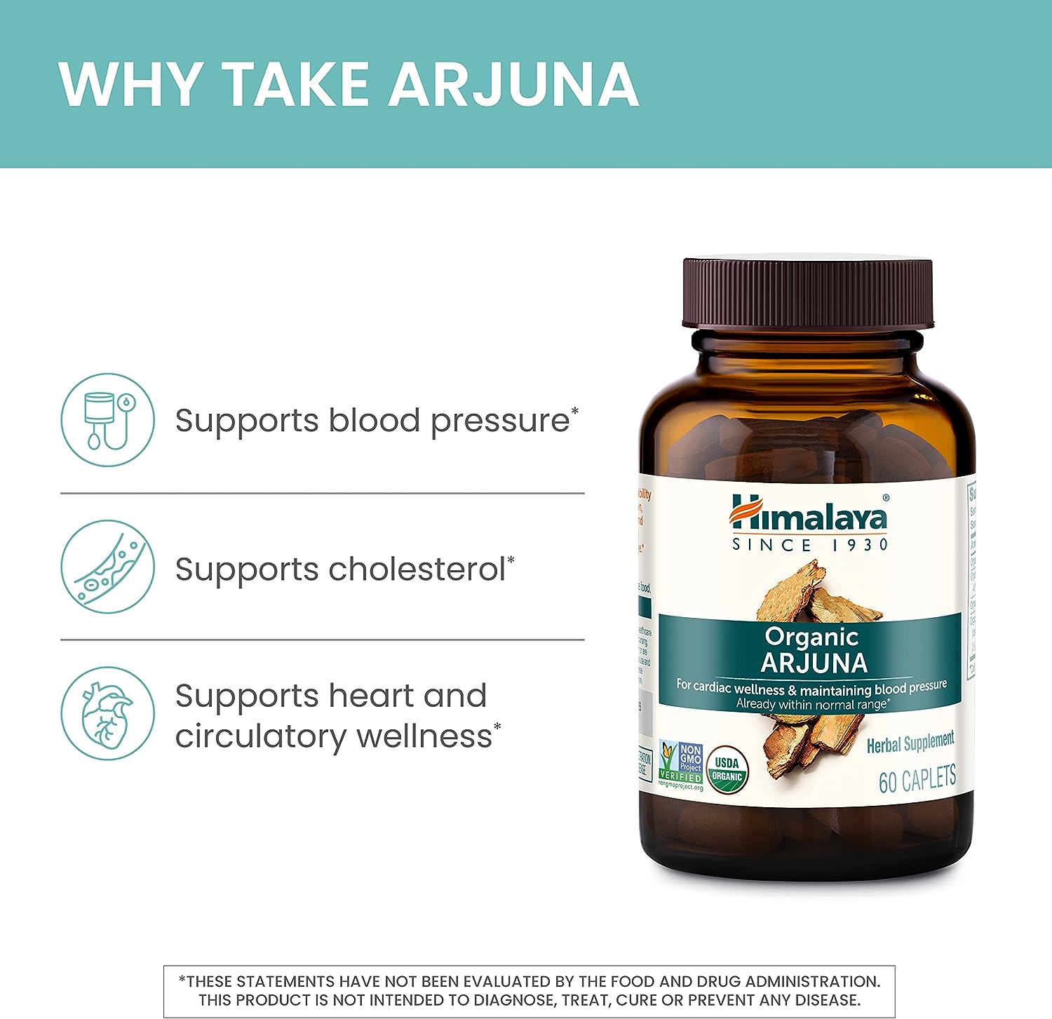 Himalaya Organic Arjuna, Blood Pressure Supplement for Cardiovascular 