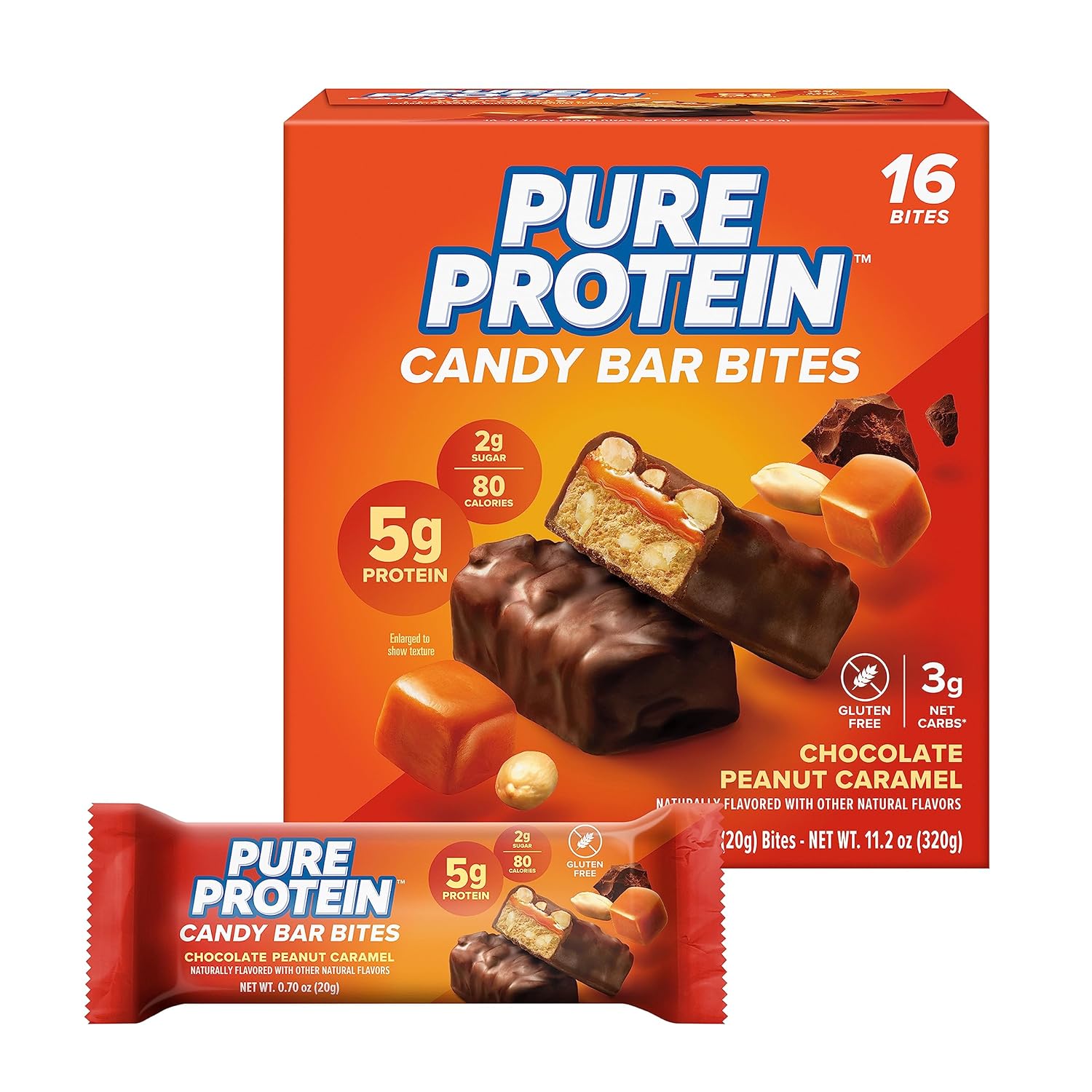 Pure Protein Candy Bar Bites, Chocolate Peanut Caramel, 5G Protein, Gl13.12 Ounces