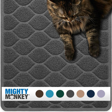 Mighty Monkey Waterproof Bpa Free Cat Litter Box Trapping Mat, Easy Clean Floors, Textured Baking, Soft On Sensitive Kit