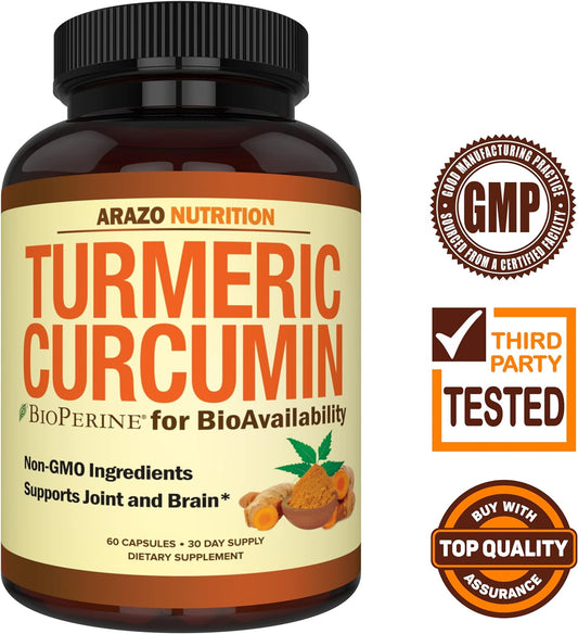Arazo Nutrition Turmeric Curcumin with BioPerine 1300mg with Black Pep