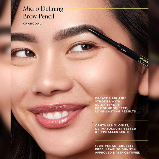 Arches & Halos Micro Defining Brow Pencil - For a Fuller and More Defined Brow, Long-Lasting, Smudge Proof, Rich Color - Dual Ended Pencil with Brush - Vegan and Cruelty Free Makeup - Charcoal, 0.003