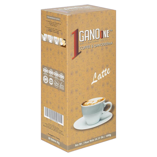 1 Box GanoOne Latte Reishi Mushroom Instant Coffee - with Organic Ganoderma Extract - Blend with Creamer and Sugar - Easy to Use 20 Single - Serve Sachets