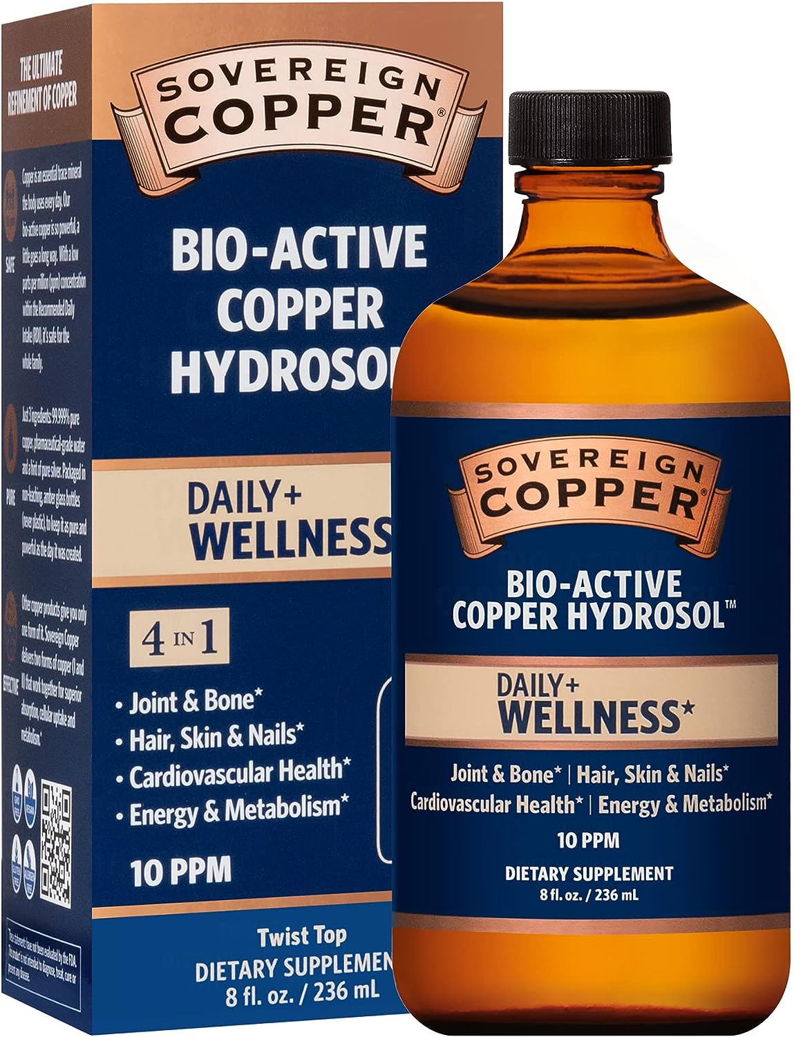 Sovereign Copper Bio-Active Colloidal Copper Hydrosol, Daily+ 4-In-1 Wellness Supplement For Joint And Bone*, Hair, Skin
