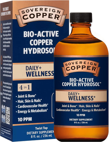 Sovereign Copper Bio-Active Colloidal Copper Hydrosol, Daily+ 4-in-1 Wellness Supplement for Joint and Bone*, Hair, Skin