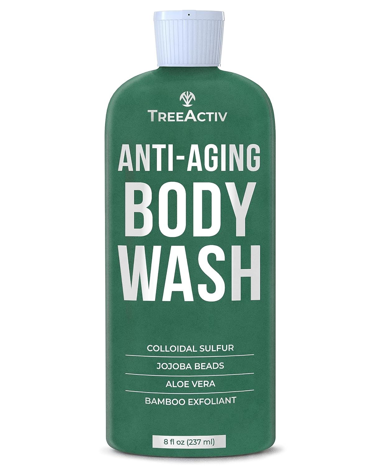 TreeActiv Anti-Aging Exfoliating Body Wash, 8, Exfoliating Body Wash Women and Men, Moisturizing Body Scrub Infused with Jojoba Beads, Sulfur, and Aloe Vera, For All Skin Types, 50 Uses