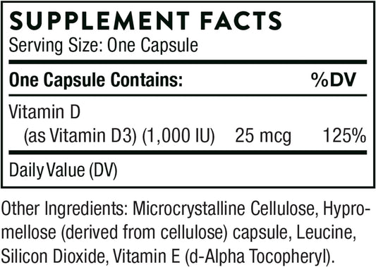 Thorne Vitamin D-1000 - Vitamin D3 Supplement - 1,000 IU - Support Hea