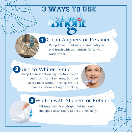 Retainer Cleaner & Aligner Cleaner FoamBright, Great for Invisalign, Teeth Whitening Foam, Candid, Byte, Denture Whitener Toothpaste & Braces Cleaning Peroxide Free Oral Care Replaces Tablets, Paste