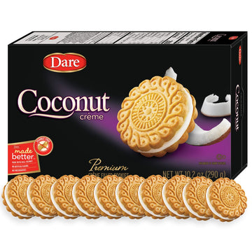 Dare Coconut Crème Cookies – Made with Real Coconut and No Artificial Flavors, Peanut Free –  (Pack of 12)