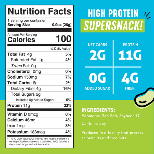 Crunchy Roasted Edamame Beans (Sea Salt) - 100 Calorie Packs, Keto Snacks (2g Net) - High Protein Healthy Snacks (11g Protein) - Low Carb & Calorie Gluten-Free Snack, Vegan Keto Food -  (10 Pack)
