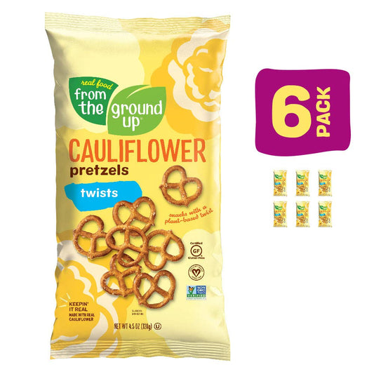 Real Food From The Ground Up Vegan Cauliflower Pretzels, Gluten Free, Non-GMO, 6 Pack (Twists)