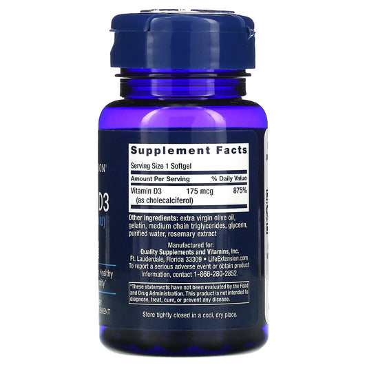 Life Extension, Vitamin D3, 175 mcg (7,000 IU), Softgels