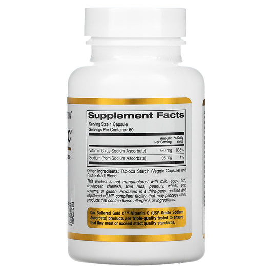 California Gold Nutrition, Buffered Vitamin C Capsules, 750 mg,  Veggie Capsules