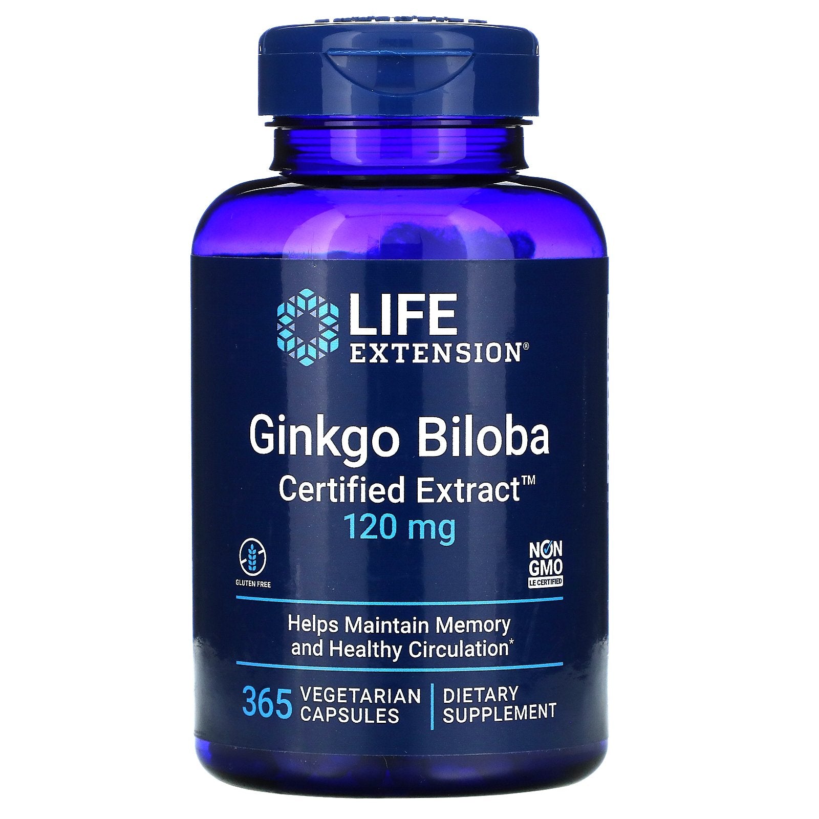 Life Extension, Ginkgo Biloba, Certified Extract, 120 mg, Vegetarian Capsules