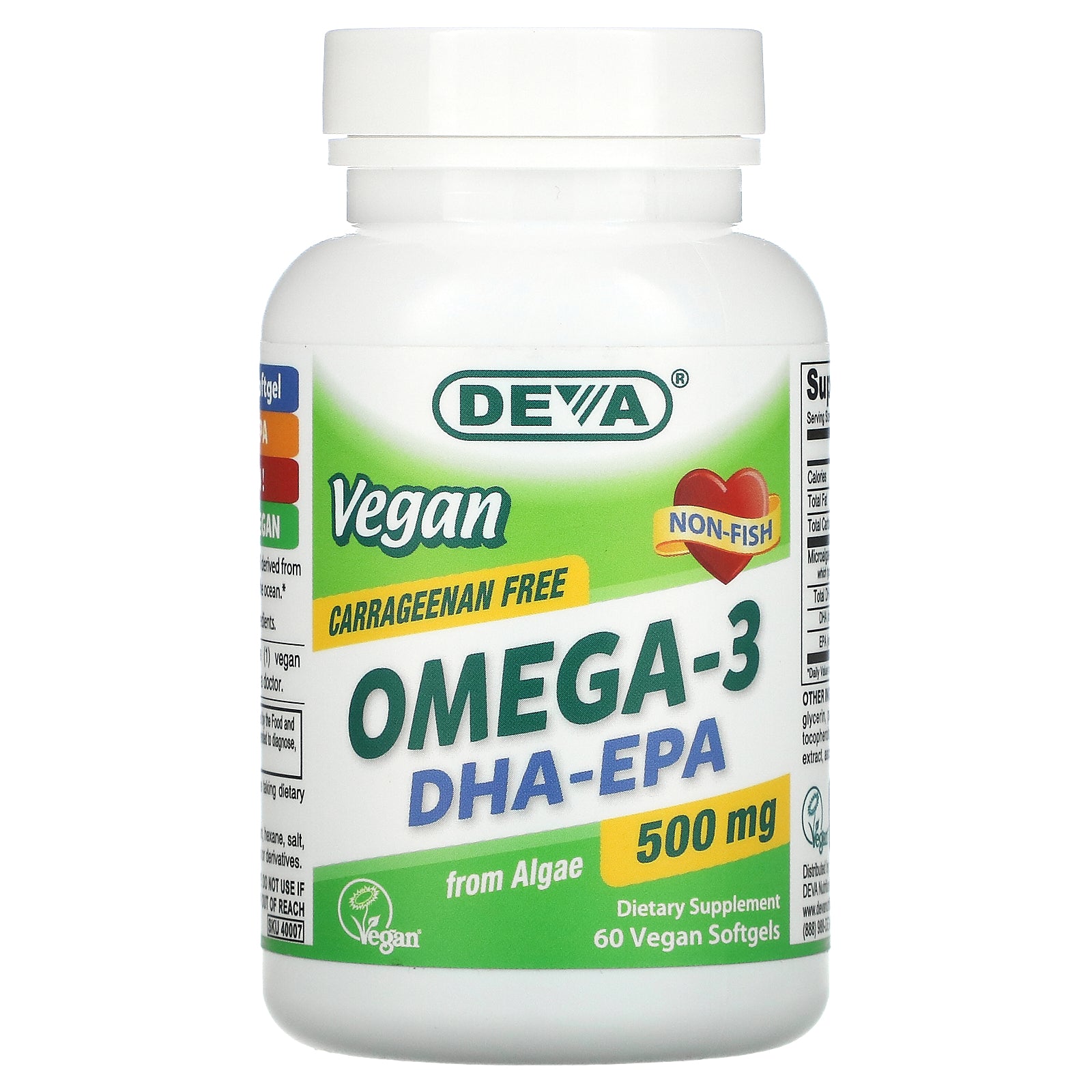 Deva, Vegan Omega-3 DHA-EPA, 500 mg Vegan Softgels