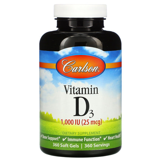 Carlson Labs, Vitamin D3, 25 mcg (1,000 IU), Soft Gels