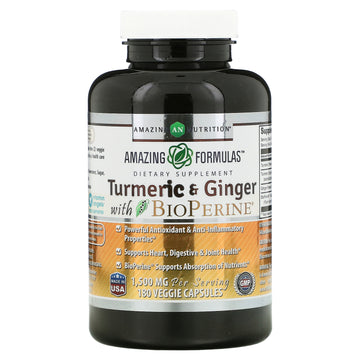 Amazing Nutrition, Turmeric & Ginger with BioPerine, 1500 mg Veggie Capsules