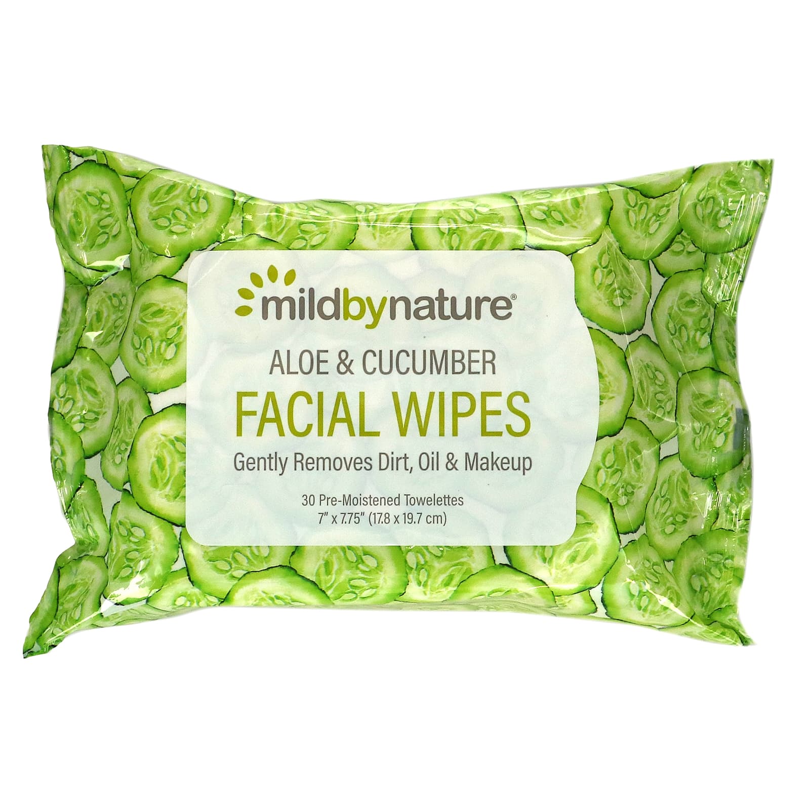 Mild By Nature, Aloe & Cucumber Facial Wipes, Biodegradable, Pre-Moistened Towelettes