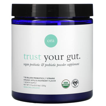 Ora, Trust Your Gut, Vegan Probiotic & Prebiotic Powder Supplement, Organic Apple & Raspberry