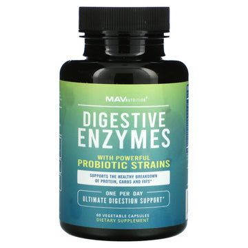 MAV Nutrition, Digestive Enzymes with Powerful Probiotic Strains Vegetable Capsules