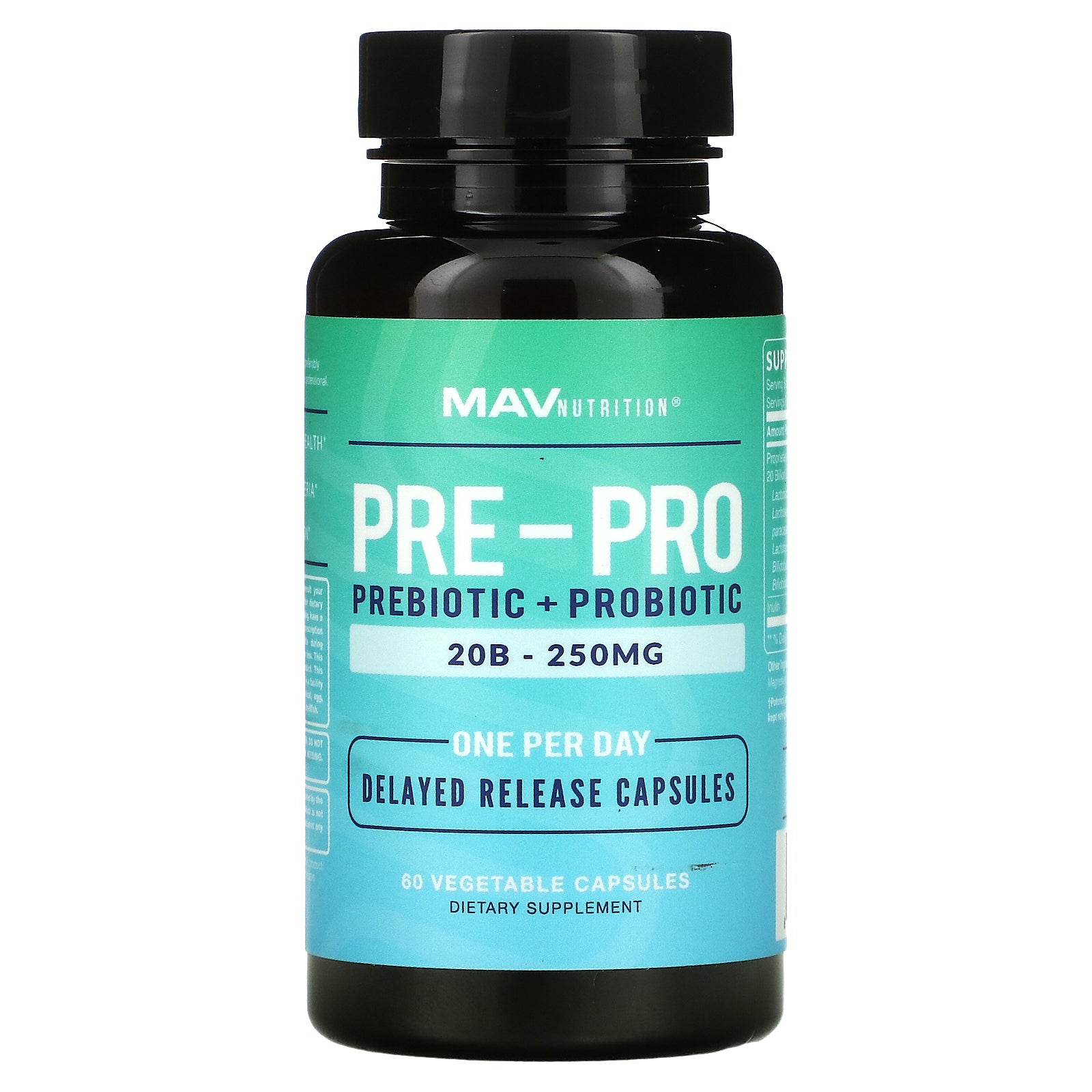 MAV Nutrition, Pre-Pro, Prebiotic + Probiotic Vegetable Capsules