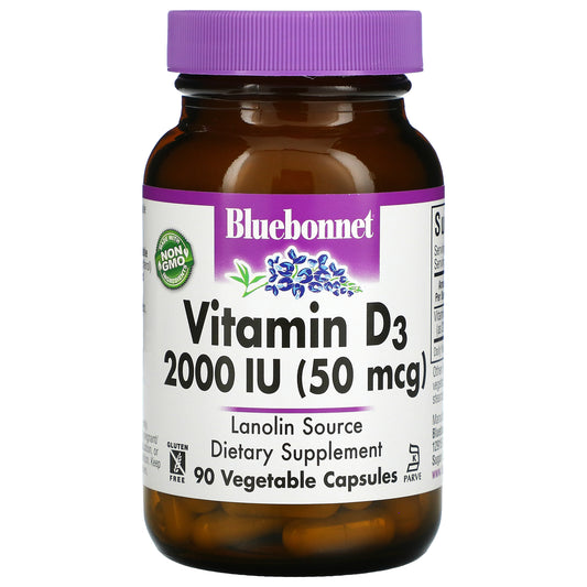 Bluebonnet Nutrition, Vitamin D3, 50 mcg (2,000 IU), Vegetable Capsules