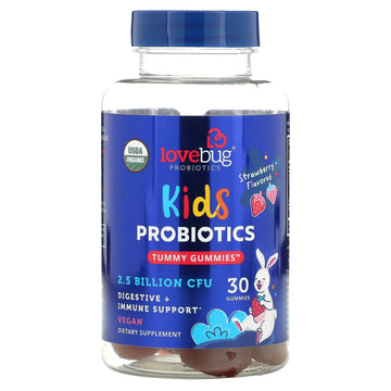 LoveBug Probiotics, Kids Probiotics, Tummy Gummies, Strawberry, 2.5 Billion CFU