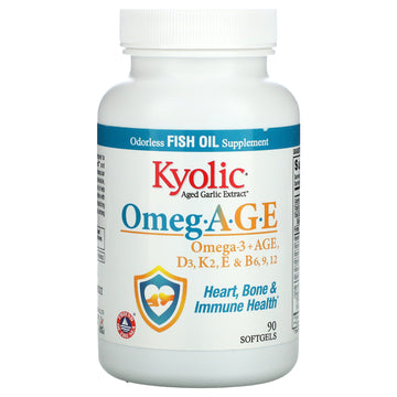 Kyolic, Omeg.A.G.E, Omega-3 + AGE, D3, K2, E & B6, 9, 12, Heart, Bone & Immune Health Softgels