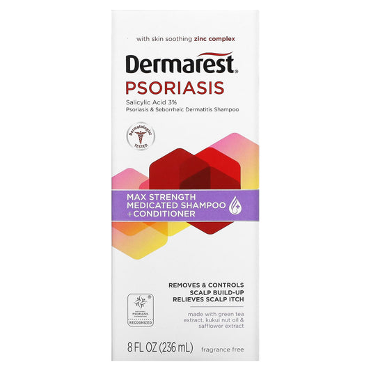 Dermarest, Psoriasis, Medicated Shampoo + Conditioner, Maximum Strength, Fragrance Free (236 ml)