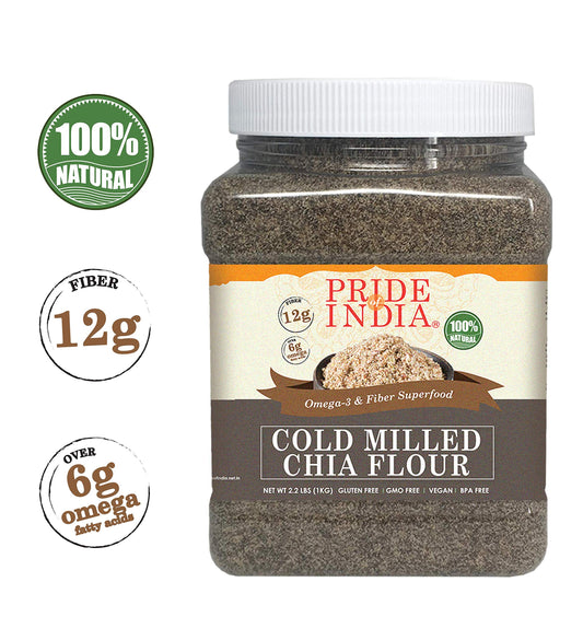 Pride Of India Raw Black Chia Seed Meal Flour - Cold Milled - Omega-3 & Fiber Superfood