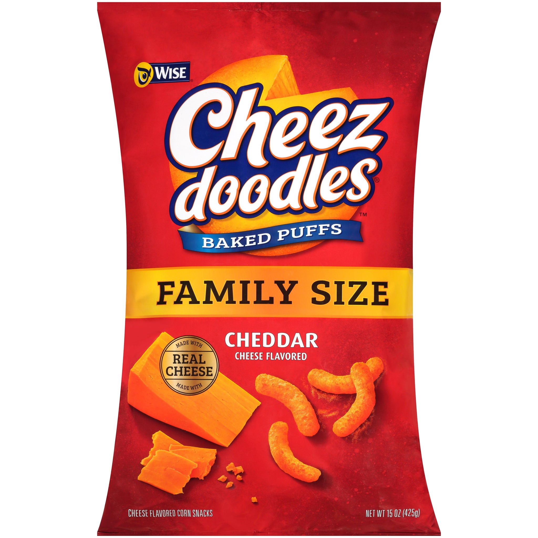 Wise Cheez Doodles Baked Puffed Cheddar Cheese Flavored Corn Snacks Family Size