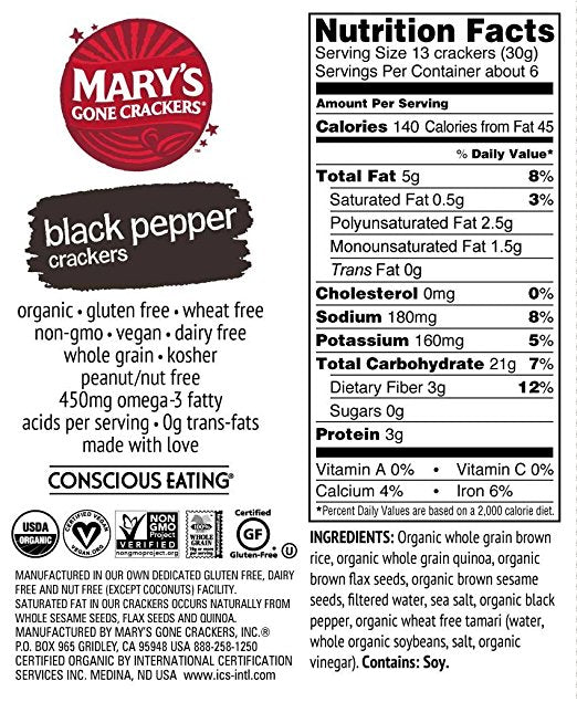 Mary'S Gone Crackers Black Pepper Crackers