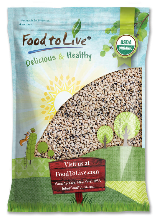 Organic Black-Eyed Peas- Raw Dried Cow Peas, Non-GMO, Bulk Beans, Kosher, Sproutable - by Food to Live